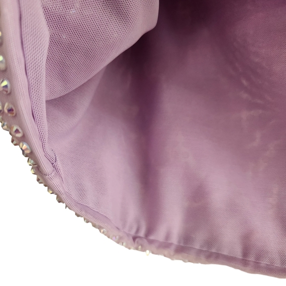 Double Layered Thick Mesh Rhinestone Embellished Thigh Slit Mini Skirt - Purple - Picture 8 of 16